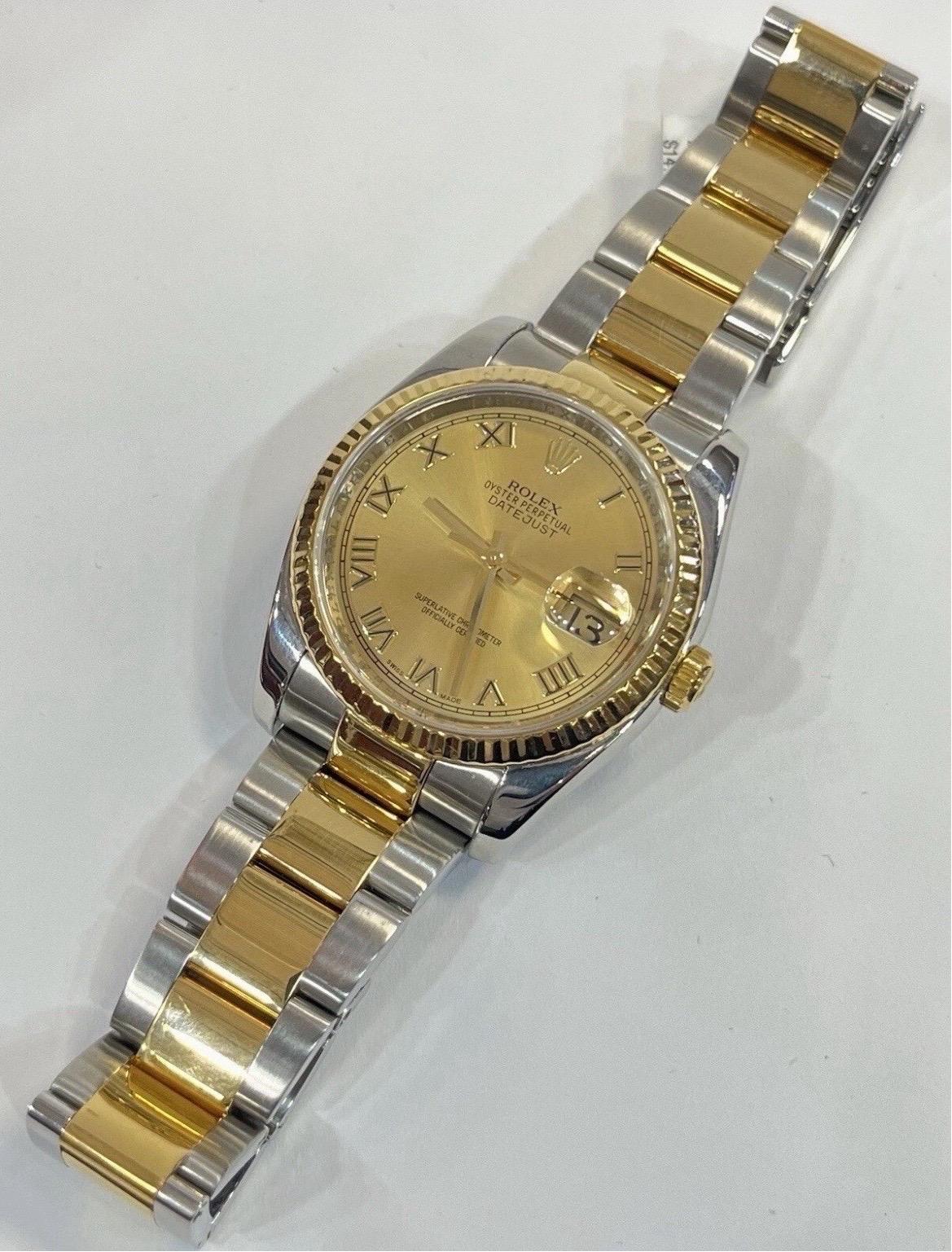 Rolex Montre Datejust 116233 champagne à cadran chiffres romains bicolore 36 mm en vente 7