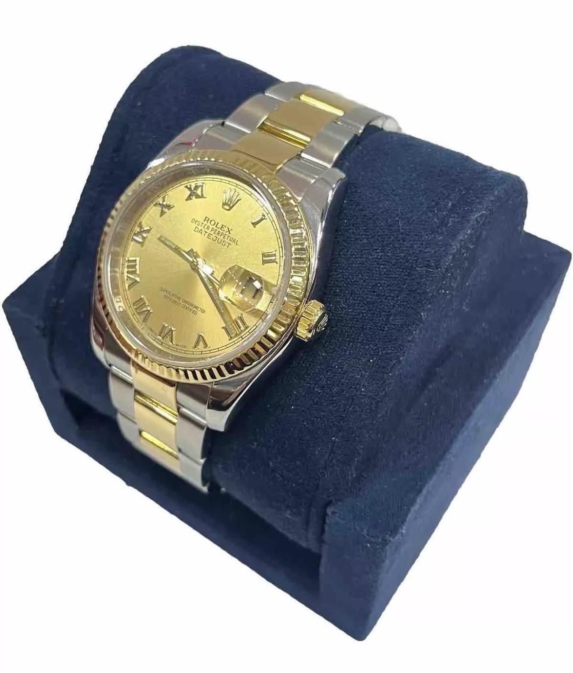 Rolex Montre Datejust 116233 champagne à cadran chiffres romains bicolore 36 mm Unisexe en vente