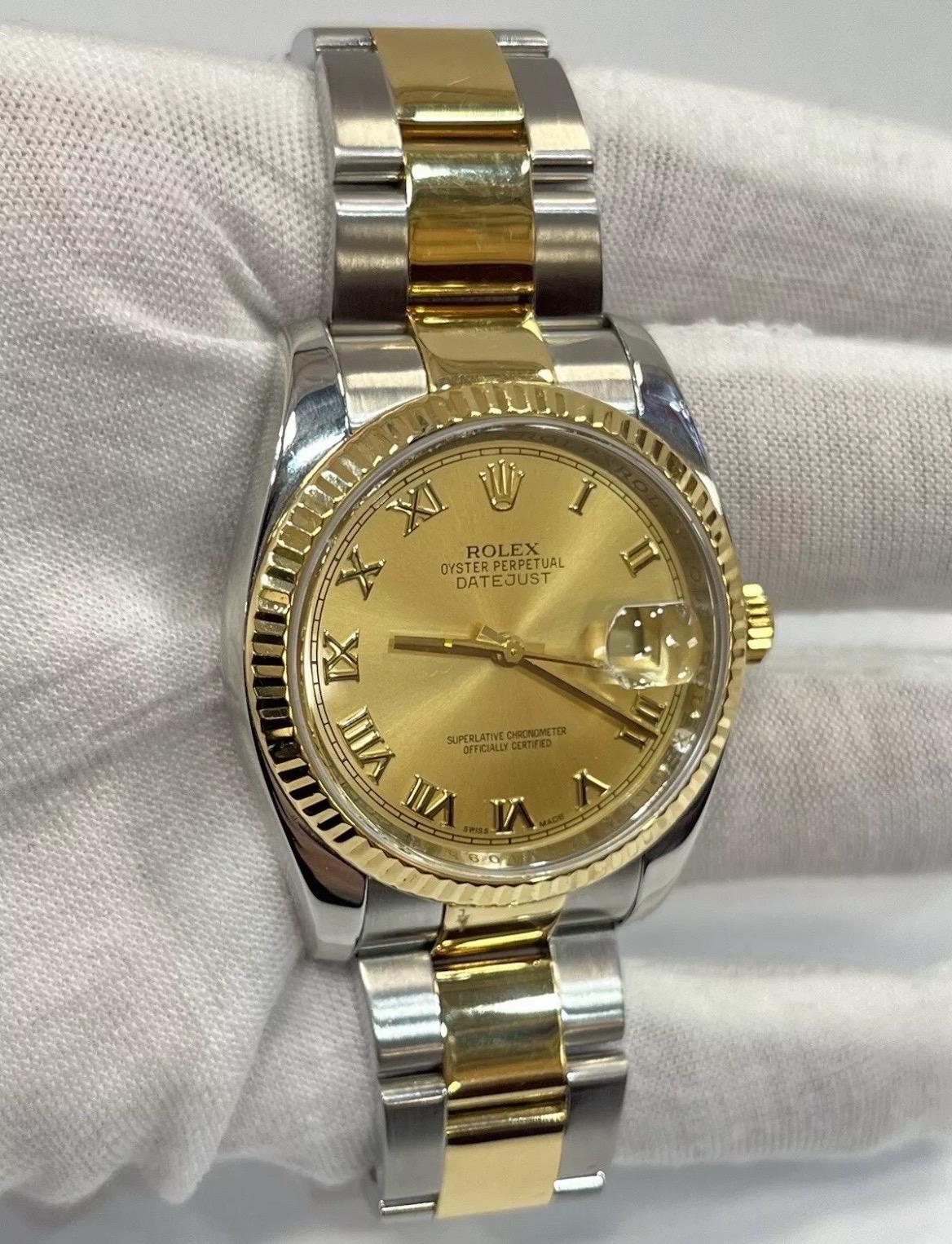 Rolex Montre Datejust 116233 champagne à cadran chiffres romains bicolore 36 mm en vente 4