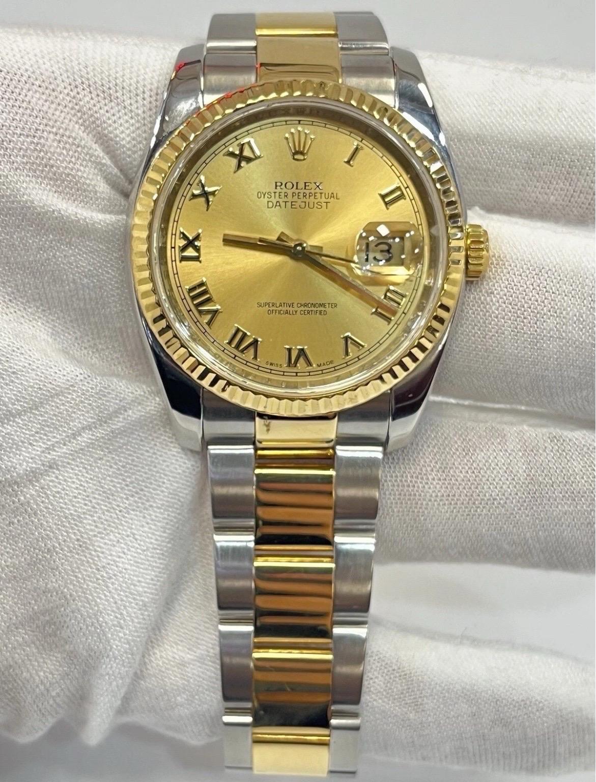 Rolex Montre Datejust 116233 champagne à cadran chiffres romains bicolore 36 mm en vente 5