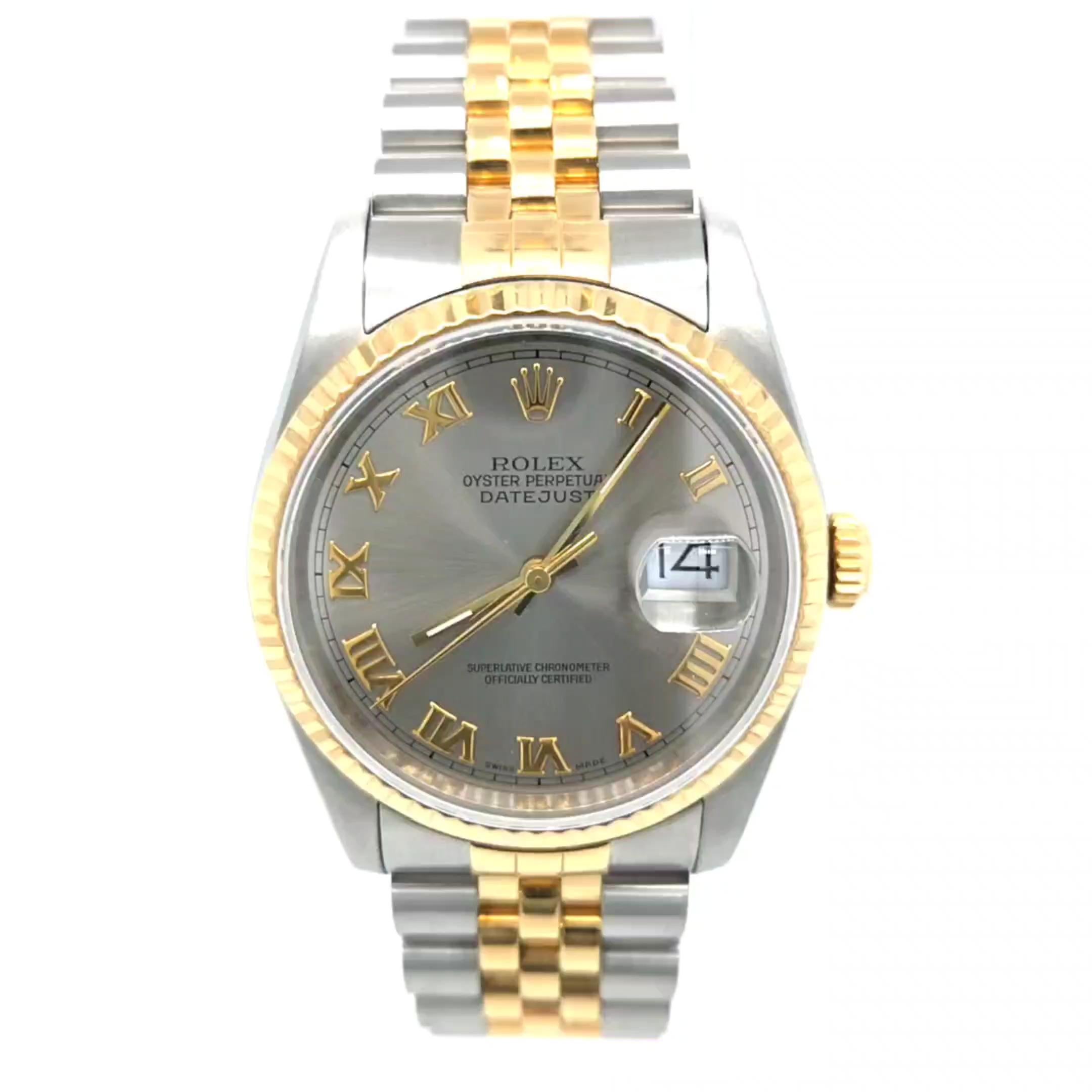 Montre automatique Rolex Datejust bicolore en acier inoxydable et or jaune 18 carats, 36 mm Unisexe en vente