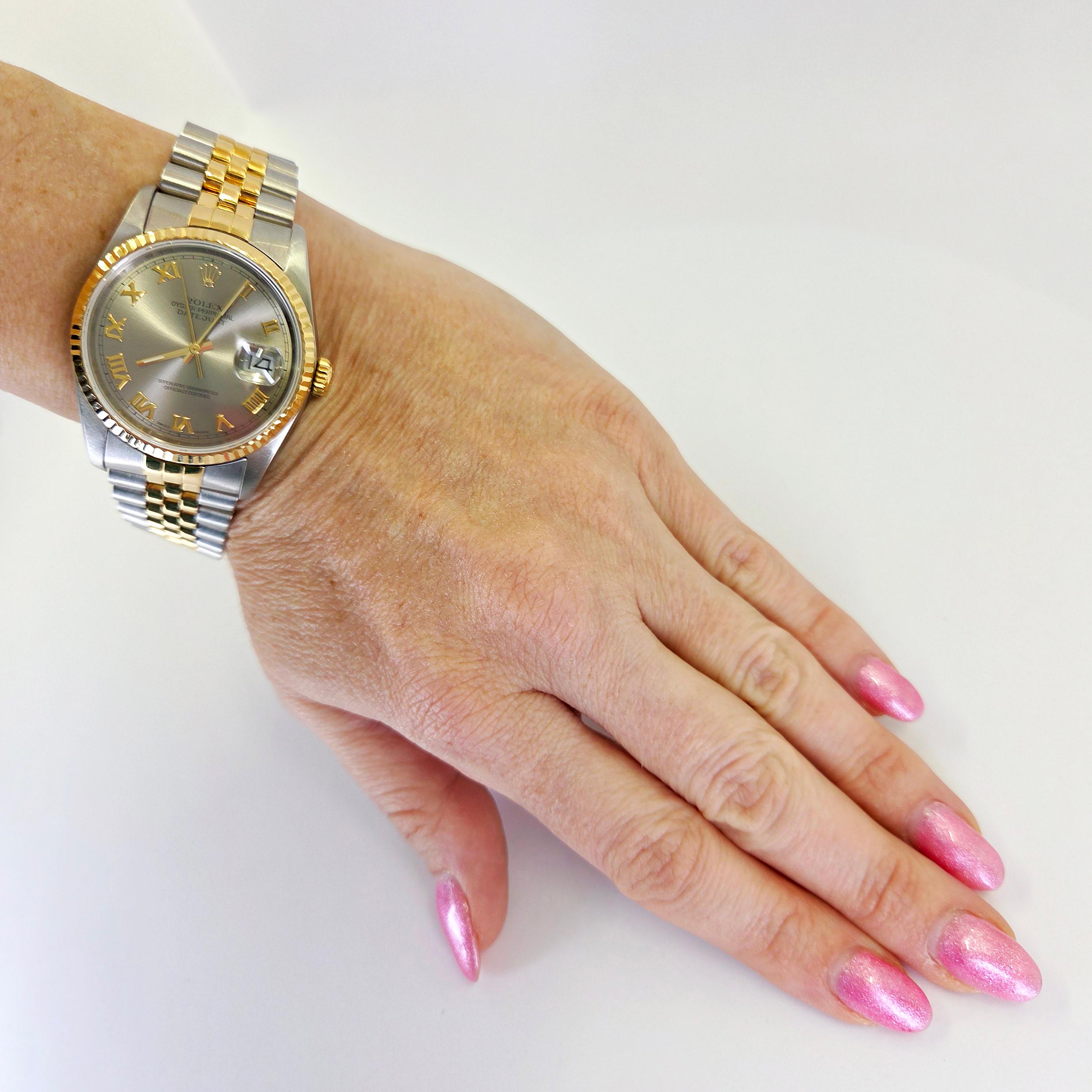 Montre automatique Rolex Datejust bicolore en acier inoxydable et or jaune 18 carats, 36 mm en vente 2