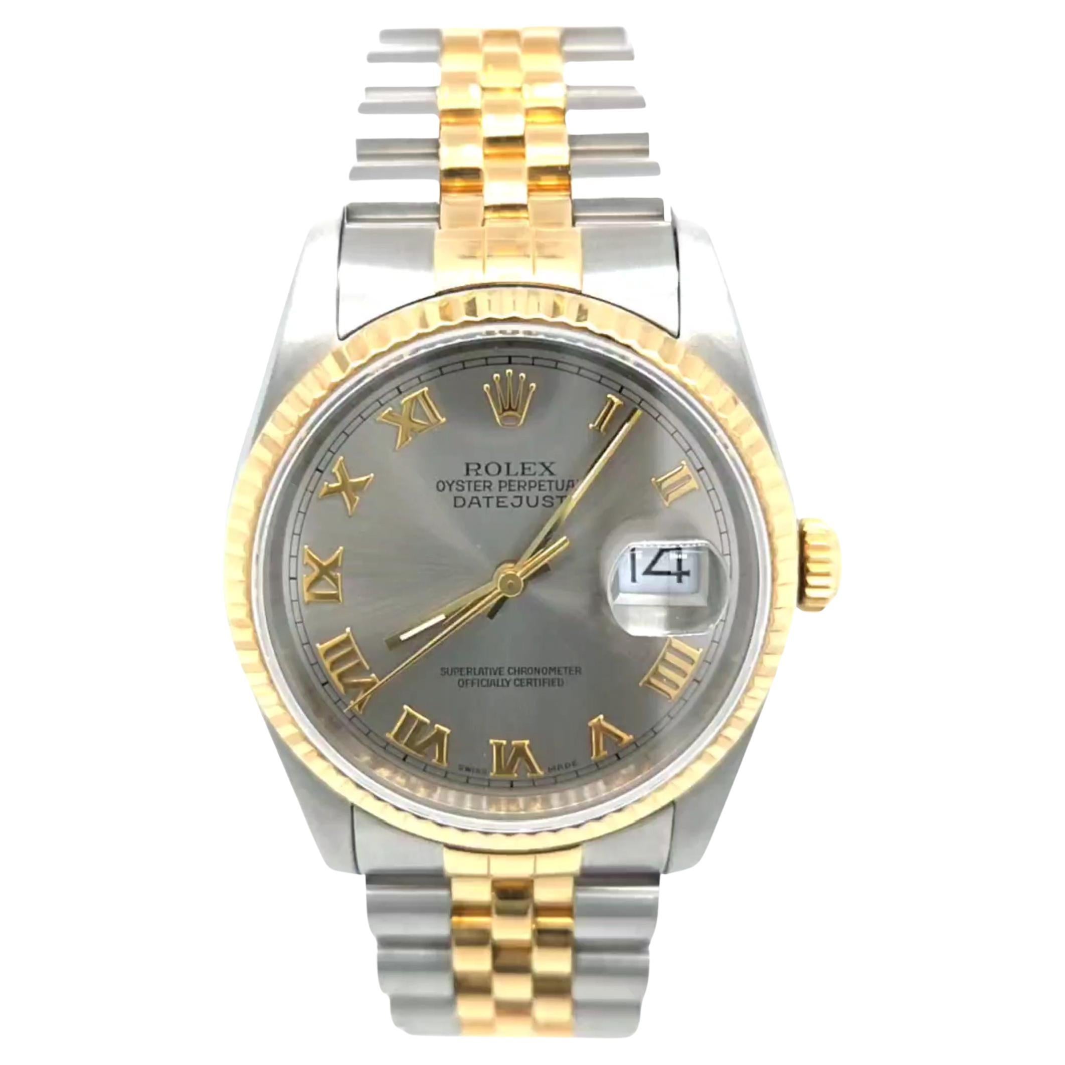 Montre automatique Rolex Datejust bicolore en acier inoxydable et or jaune 18 carats, 36 mm en vente