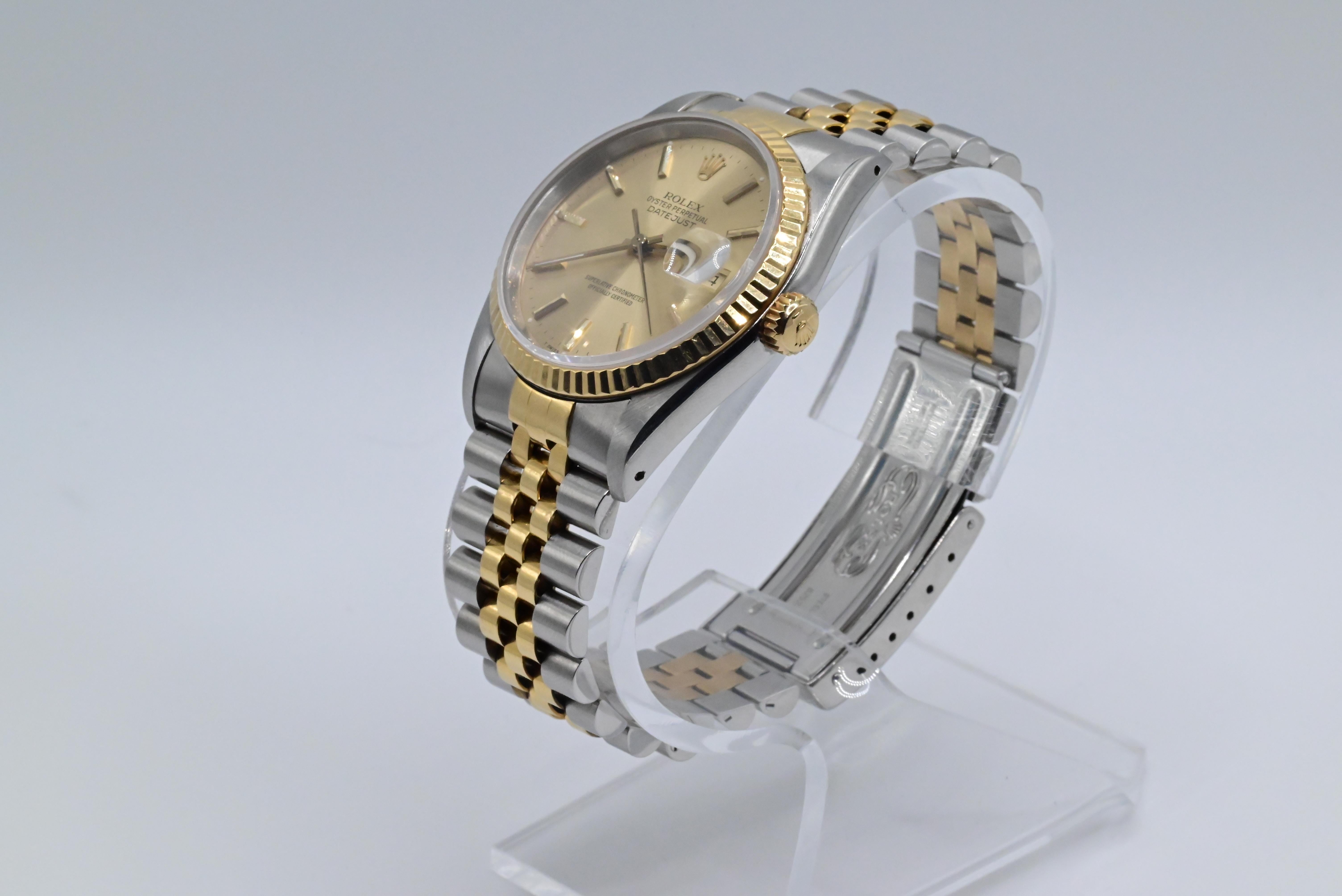 Women's or Men's Rolex Perpetual Oyster Two Tone Watch Gold Champagne Dial