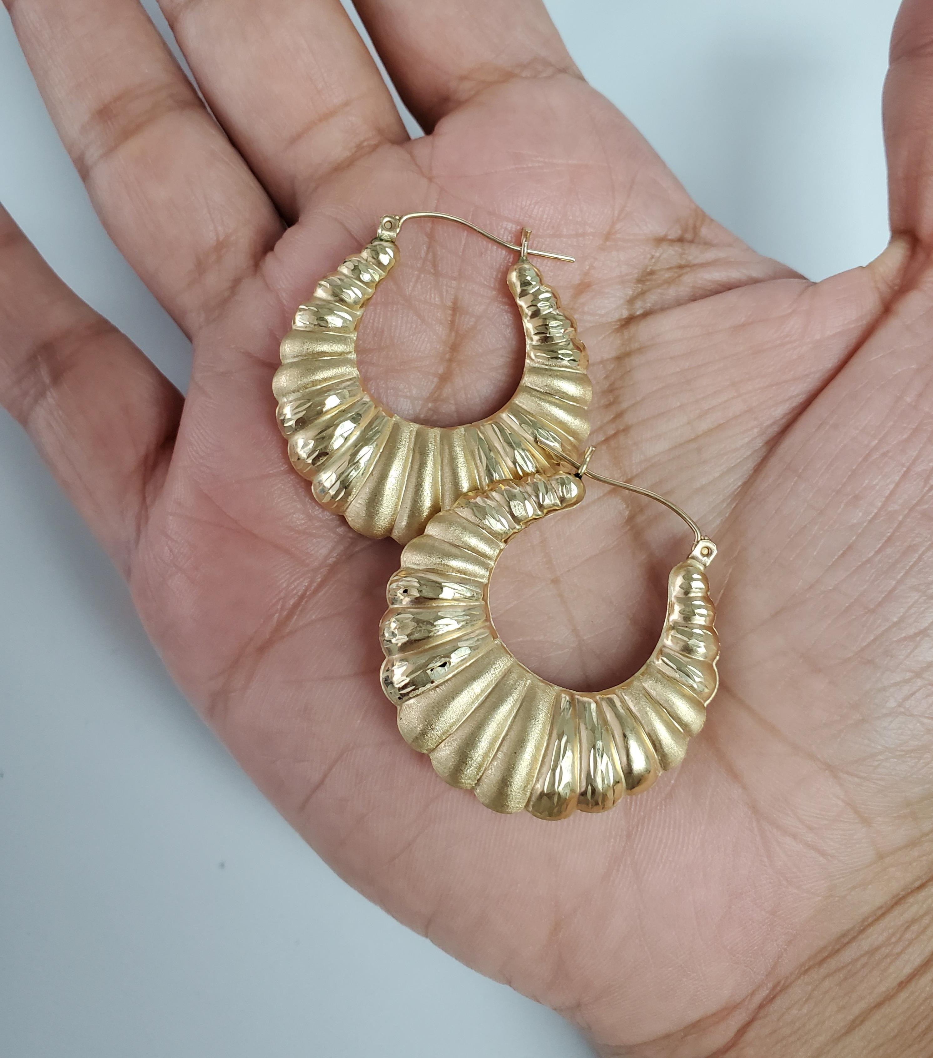 Women's or Men's 36MM  Shrimp Creole Earrings w. Diamond Cuts & Satin Finish For Sale