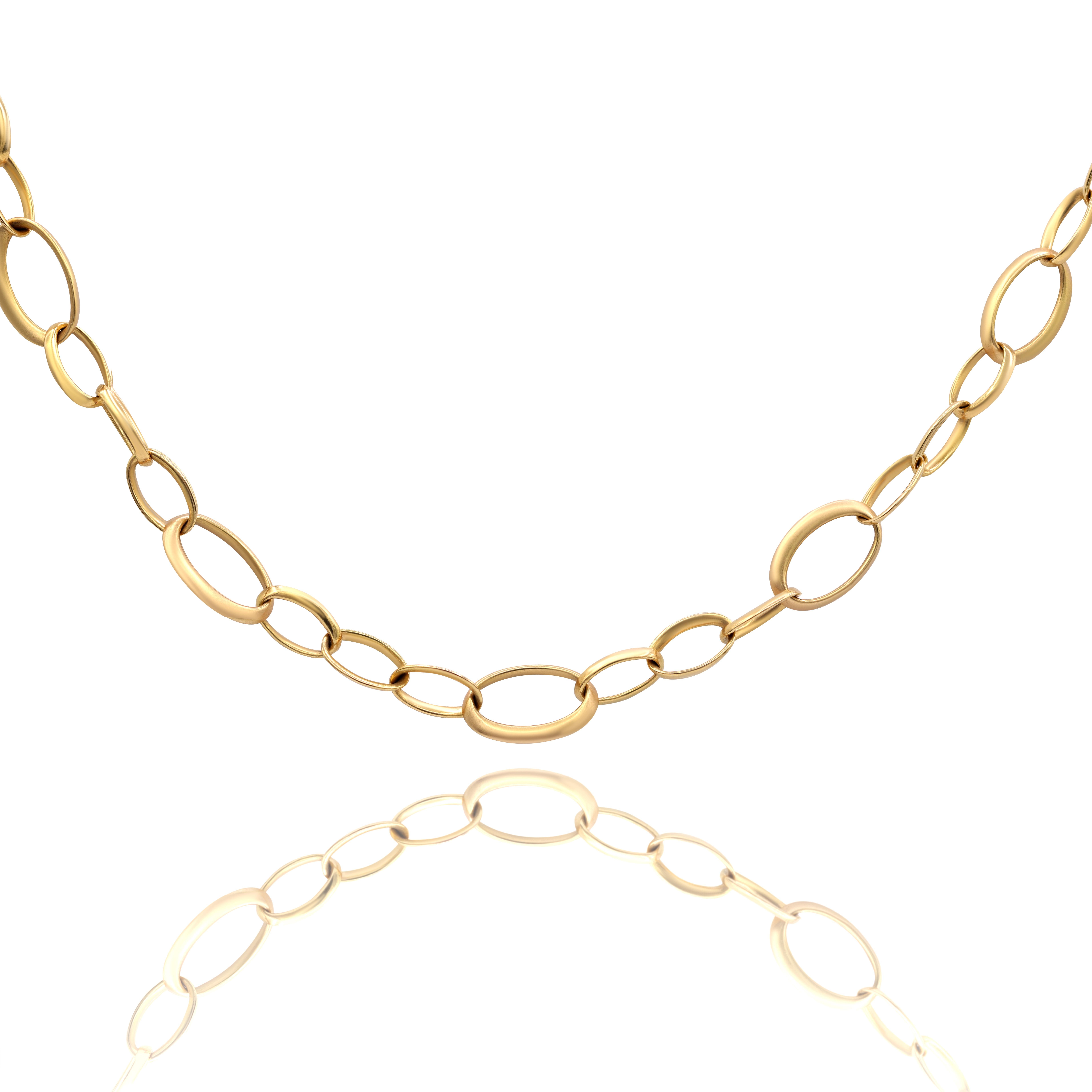 18KT Rose gold, long linked necklace.
Weight: 90 grams
Size category: 36