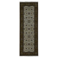 3'6"x10'3" Khaki Brown Hereke Design Wool 300 KPSI Hand Knotted Runner Rug