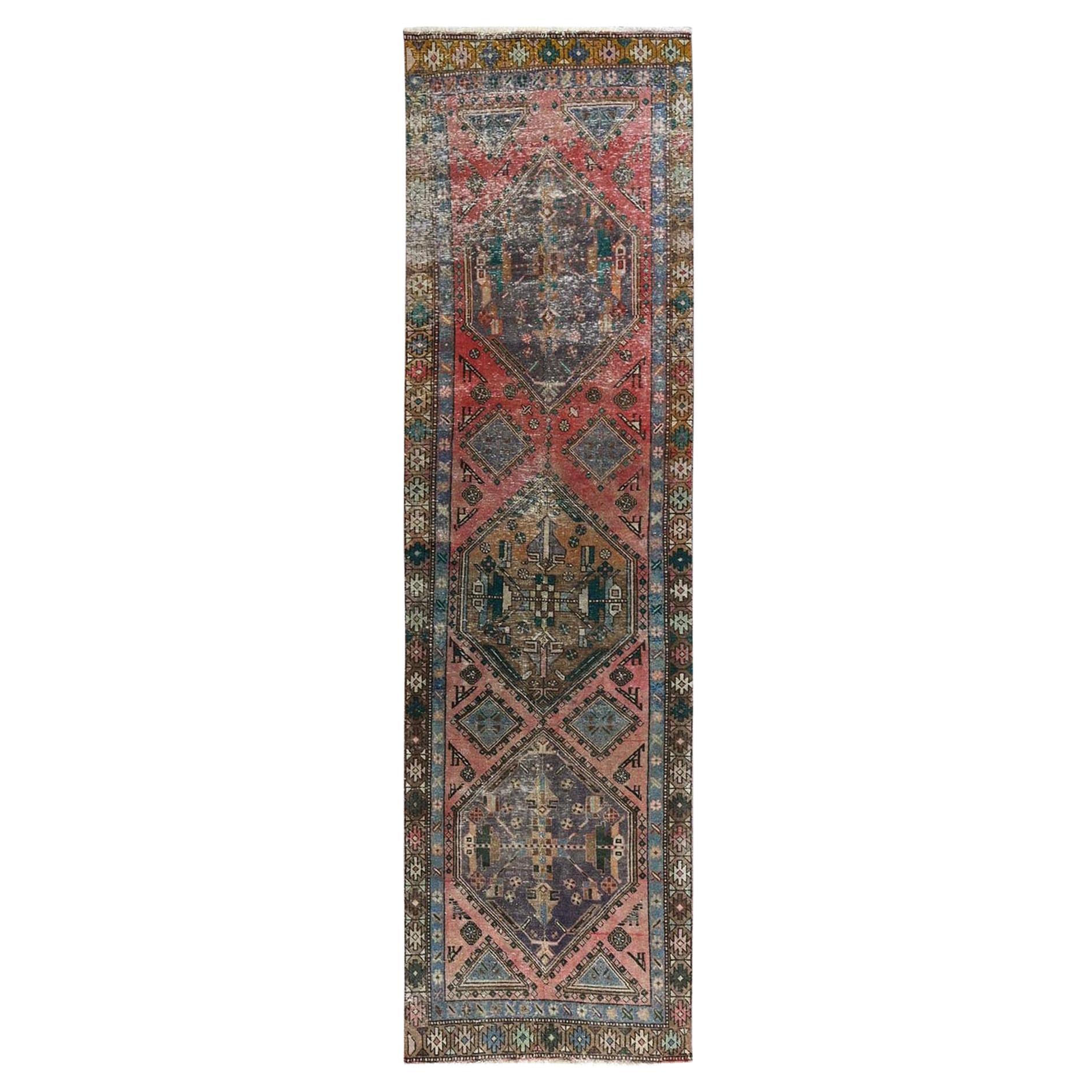3'6"x11' Blush Red Vintage Nordwest Persischer 100% Wollteppich Handgeknüpfter Läufer