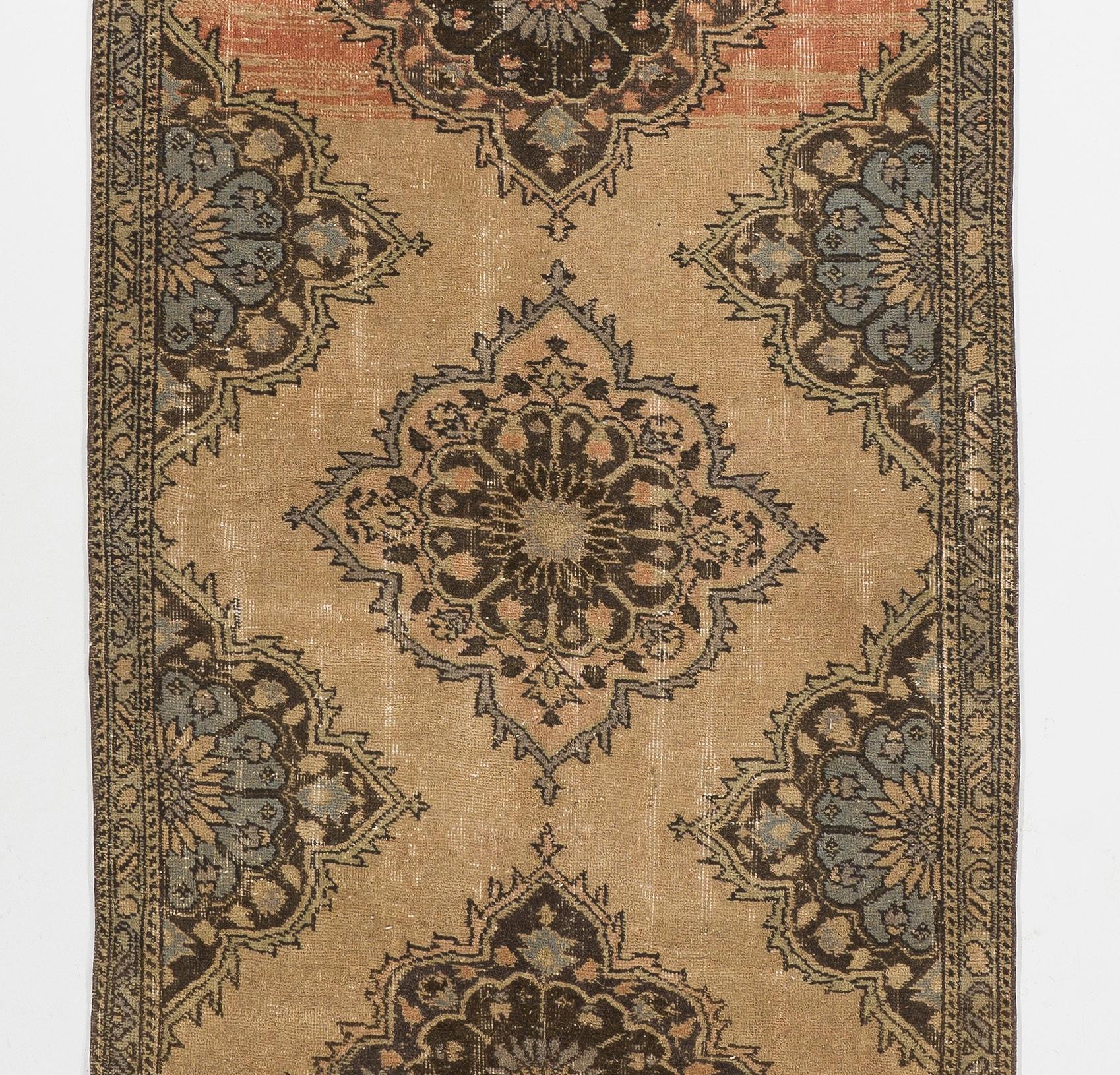 3.6x11.7 Ft Hand-Knotted Turkish Runner Rug for Hallway, Vintage Rug for Kitchen In Good Condition In Spring Valley, NY