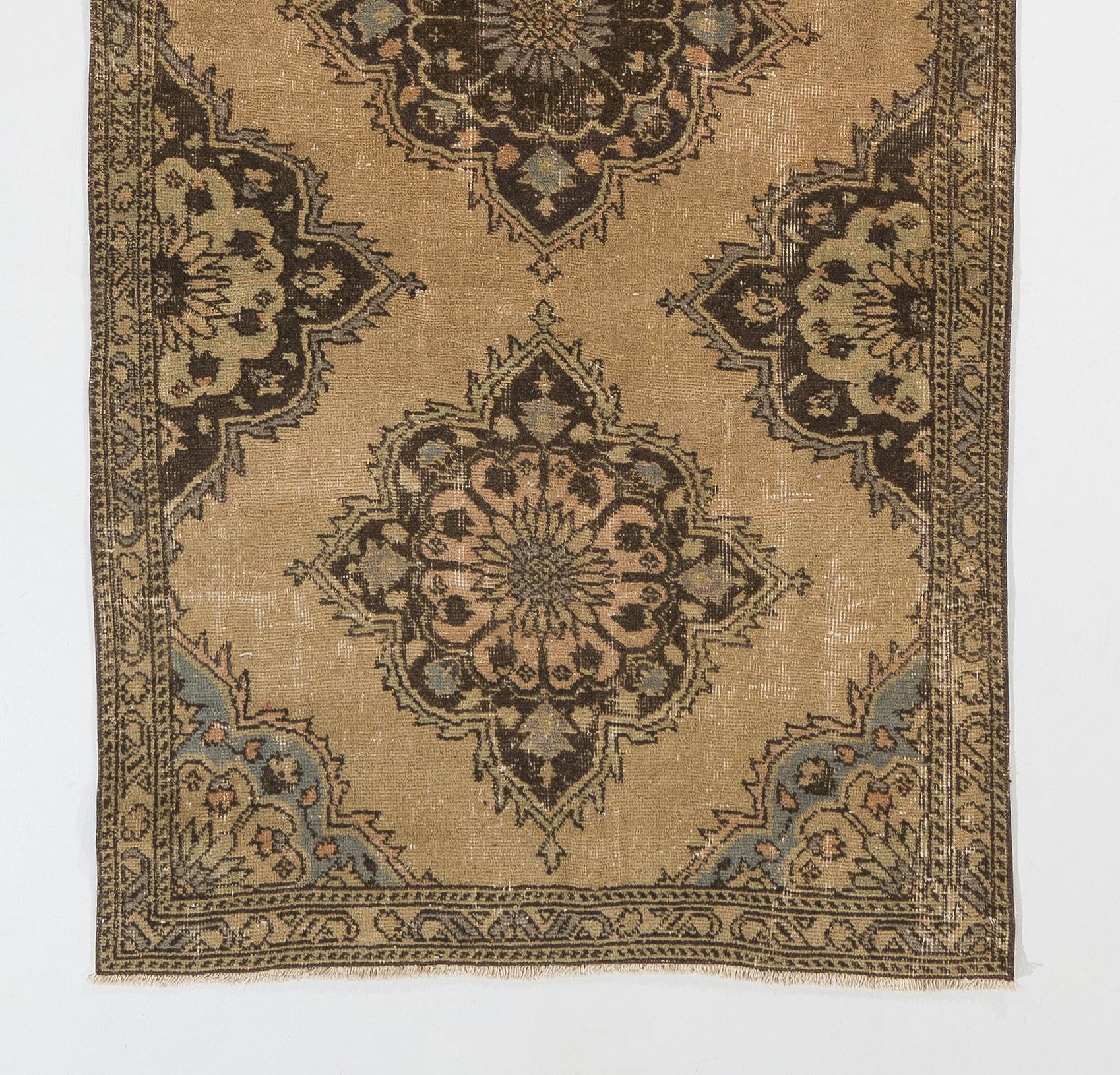 20th Century 3.6x11.7 Ft Hand-Knotted Turkish Runner Rug for Hallway, Vintage Rug for Kitchen