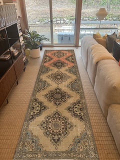 3.6x11.7 Ft Hand-Knotted Turkish Runner Rug for Hallway, Vintage Rug for Kitchen