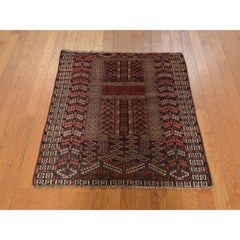 3'6"x3'6" Red Antique Torkaman Hutchlu Design Clean Hand Knotted Wool Square Rug