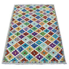 3
6 "x4
10" Marfil Anudada a Mano Colorido Diseño Tribal Afgano Baluch Alfombra de Lana Pura