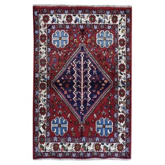 3
6"x4
9" New Persian Shiraz Serrated Medallion, Birds, Wool Hand Knotted Rug
