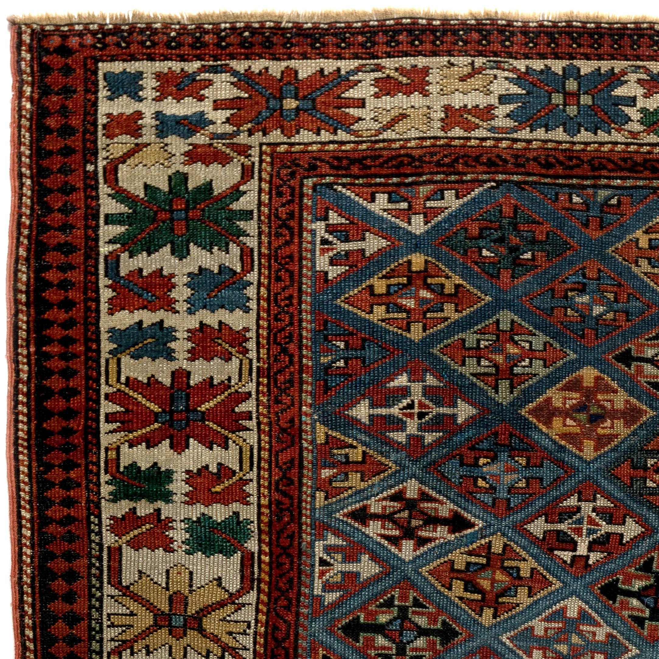 3,6x5 Fuß Antiker kaukasischer Schirwan-Teppich, um 1880 (Kasachisch) im Angebot