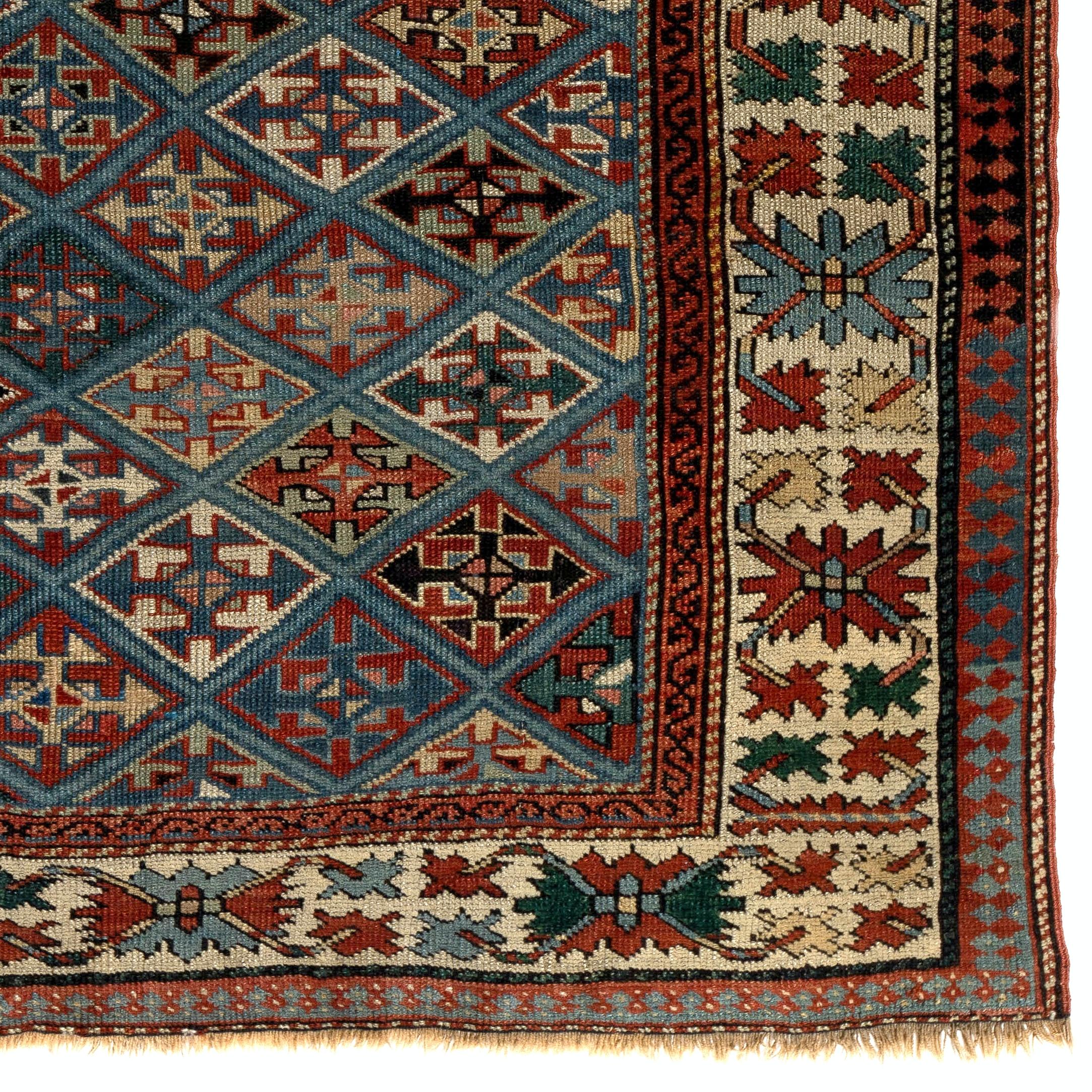 3,6x5 Fuß Antiker kaukasischer Schirwan-Teppich, um 1880 (Kaukasisch) im Angebot