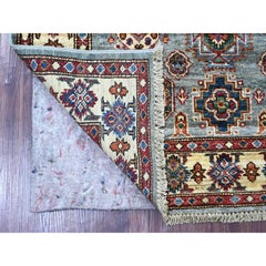 3'6"x5' Misty Gray Afghan Super Kazak Medallions Design Hand Knotted Wool Rug