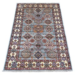 3'6"x5' Misty Gray Afghan Super Kazak Medallions Design Hand Knotted Wool Rug
