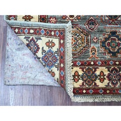 3'6"x5' Pewter Gray Wool Hand Knotted Afghan Super Kazak Runner Oriental Rug