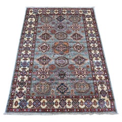 3'6"x5' Pewter Gray Wool Hand Knotted Afghan Super Kazak Runner Oriental Rug