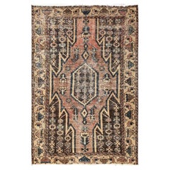 3
6"x5
1" Brown Worn 
Distressed Vintage Persian Mazlagan Hand Knotted Wool Rug