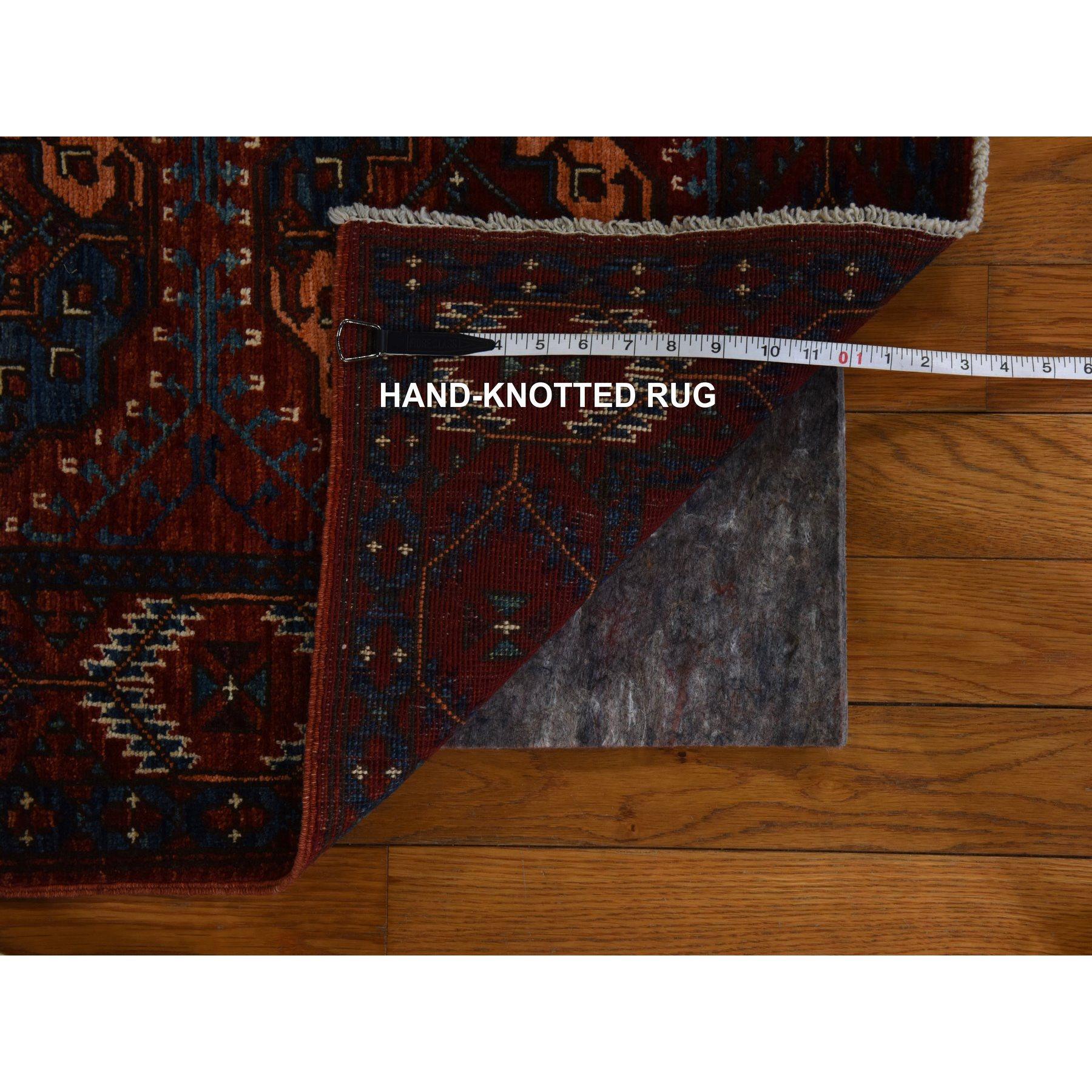 Afghano Tappeto rosso afghano Ersari Piedi d'elefante 100% lana annodato a mano 3'6 