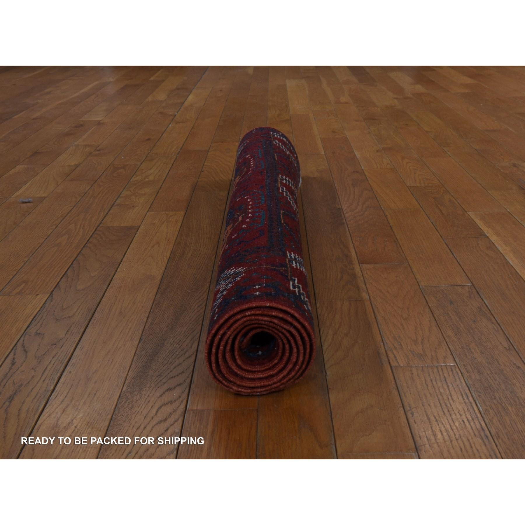 Tappeto rosso afghano Ersari Piedi d'elefante 100% lana annodato a mano 3'6 