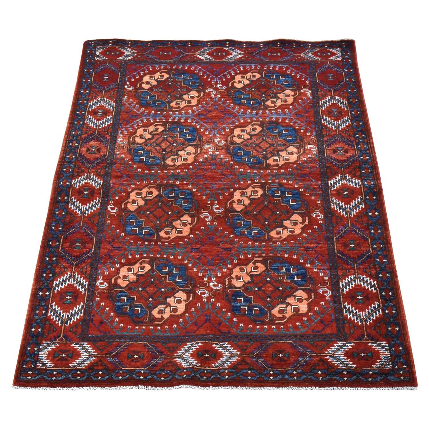 Tappeto rosso afghano Ersari Piedi d
elefante 100% lana annodato a mano 3
6 "x5
1"