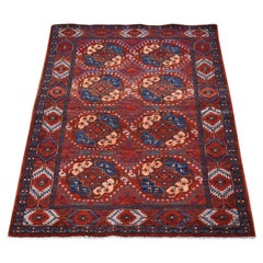 3'6"x5'1" Red Afghan Ersari Elephant Feet Design 100% Wool Hand Knotted Rug