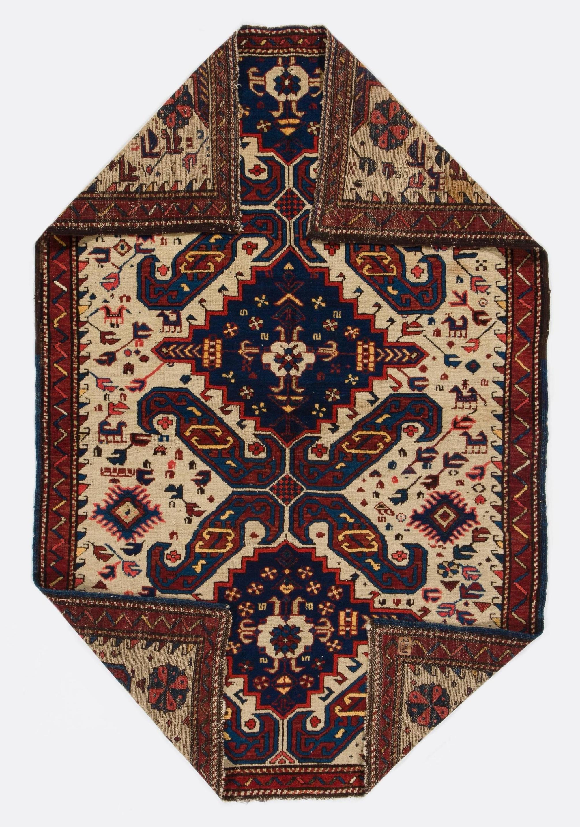 Kazak 3'6''x5'2'' Antique Caucasian Seichur Rug, Circa 1880 For Sale