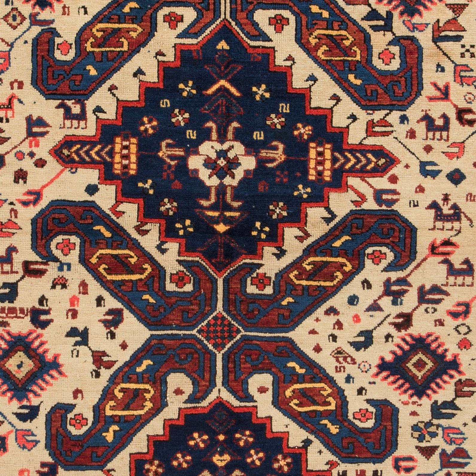 Hand-Knotted 3'6''x5'2'' Antique Caucasian Seichur Rug, Circa 1880 For Sale