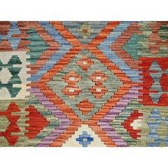 3'6"x5'2" Burnt Orange Geometric Afghan Kilim Flat Weave Hand Woven All Wool Rug