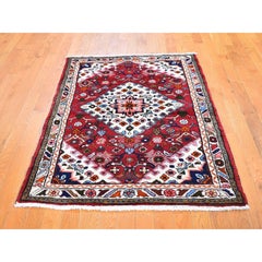 3'6"x5'3" New Persian Hamadan Small Flowers Medallion Pure Wool Hand Knotted Rug