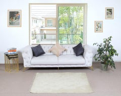3.6x5.5 Ft Flat-weave Kilim Rug, Plain Cream Blanket, Wool Bedspread, Throw