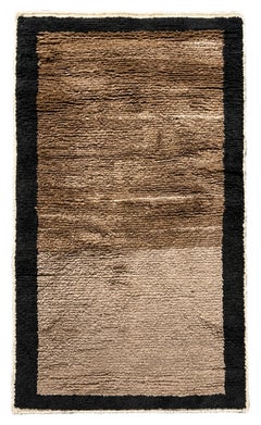 3.6x5.6 ft Handknotted Tulu Rug. 100% Wool. Beige, Brown and Black Border Design