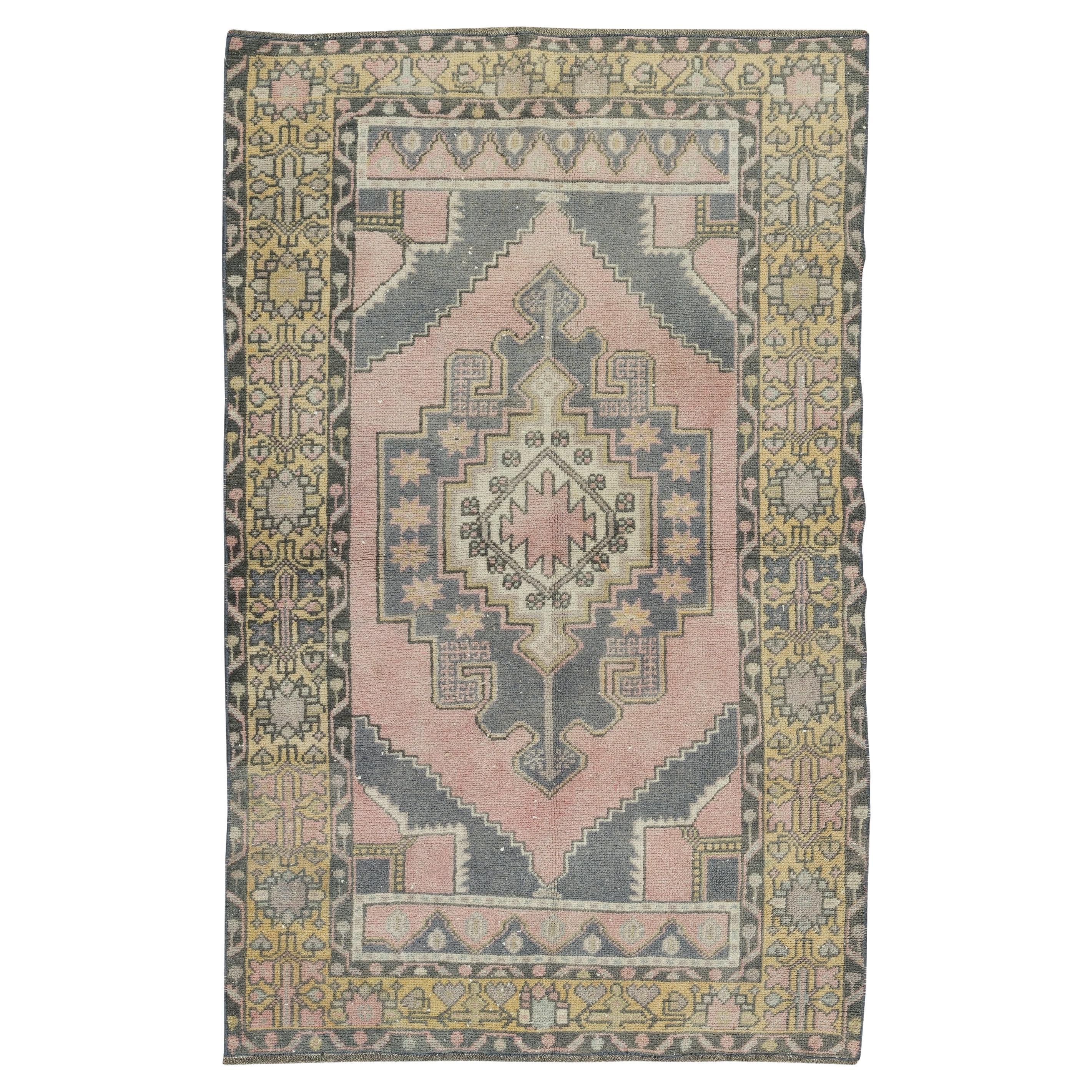 3.6x5.6 Ft Traditional Handmade Vintage Anatolian Village Rug, Soft Wool Pile For Sale