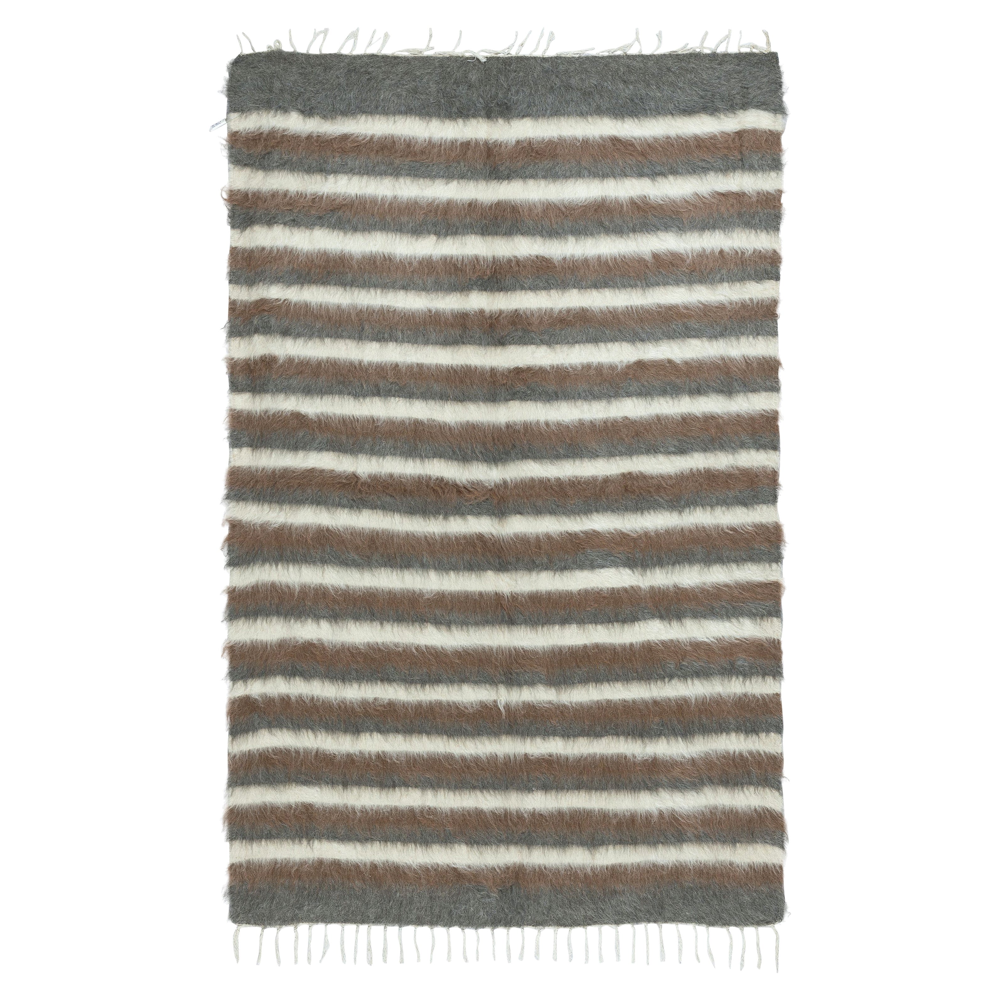 3.6x5.7 Ft Flatweave Kilim Rug. Couverture brune. New Bed Cover. Plaid rayé