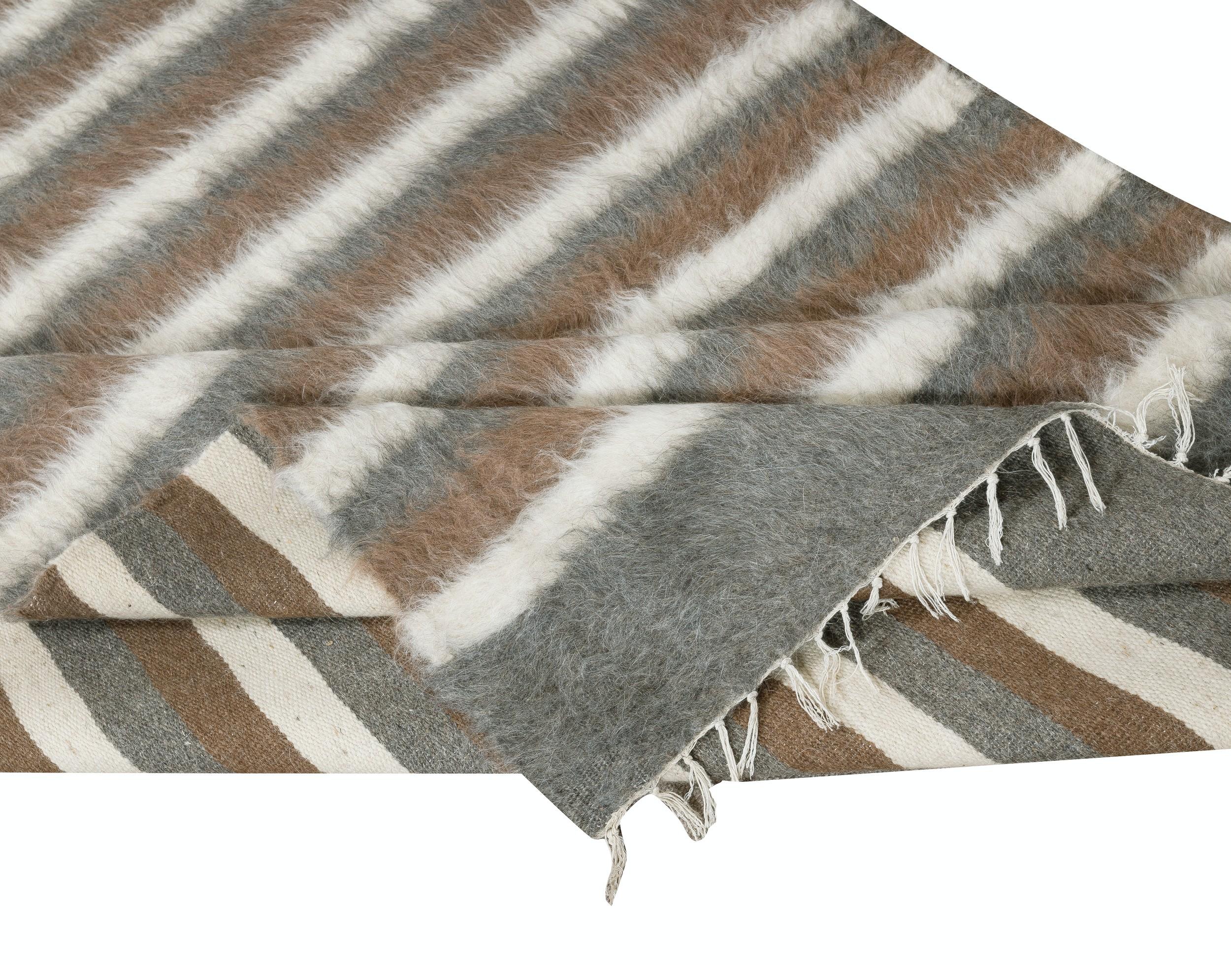 Turkish 3.6x5.7 Ft Flatweave Kilim Rug. Kurdish Blanket. New Bed Cover. Striped Throw For Sale