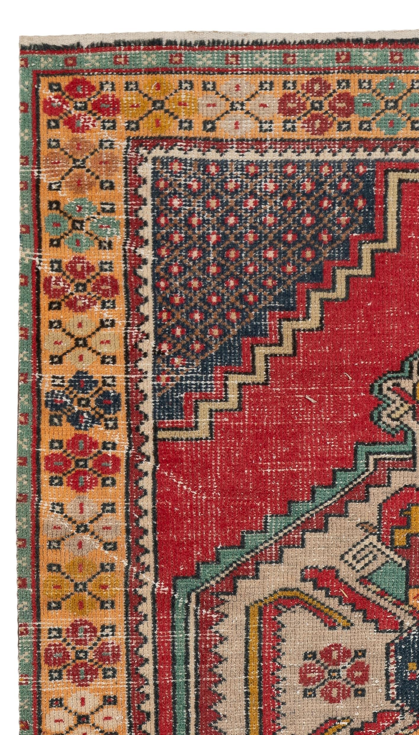 Tribal 3.6x6 Ft Vintage Handmade Turkish Wool Oriental Rug in Vibrant & Warm Colors For Sale
