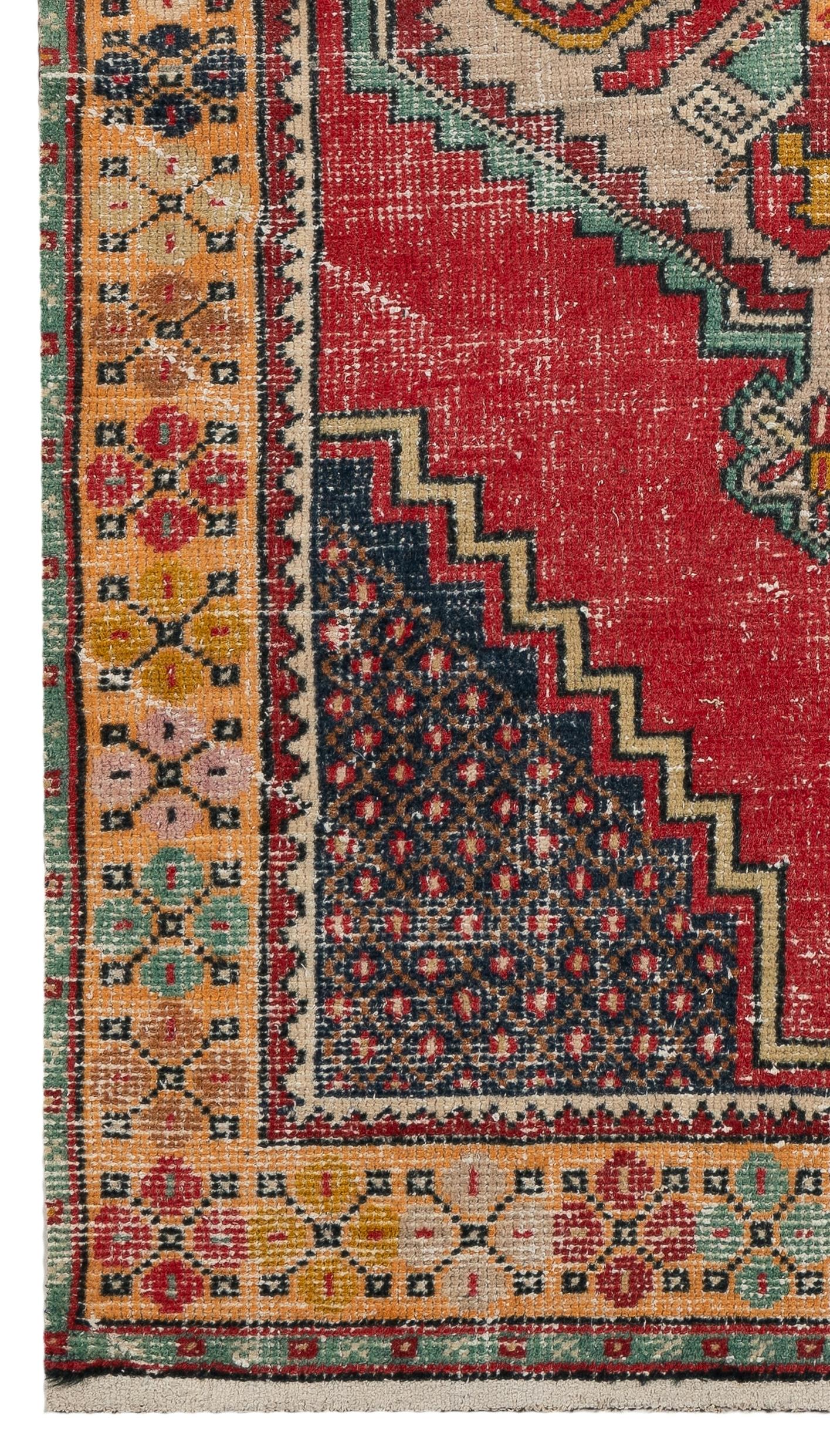 Hand-Knotted 3.6x6 Ft Vintage Handmade Turkish Wool Oriental Rug in Vibrant & Warm Colors For Sale