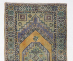 3.5x6 Ft Vintage Turkish Rug, Rust, Violet Blue, Mint Green, Eggplant Colors