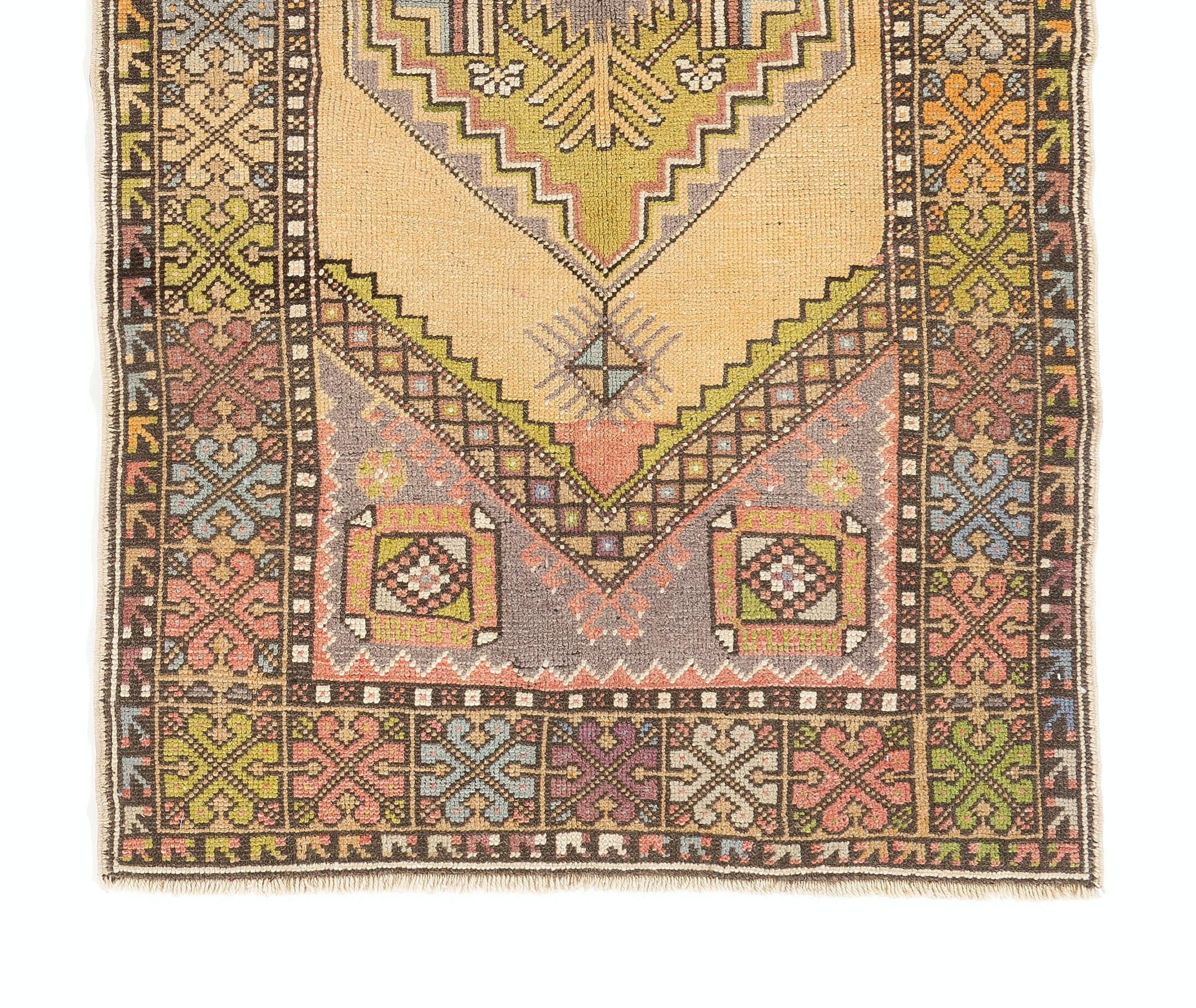 A one of a kind vintage Central Anatolian rug made of hand-dyed and hand-spun wool.
It has soft medium pile. Very good condition. It's soft and warm color palette has a vibrancy to it that could be a great complementary piece for a variety of