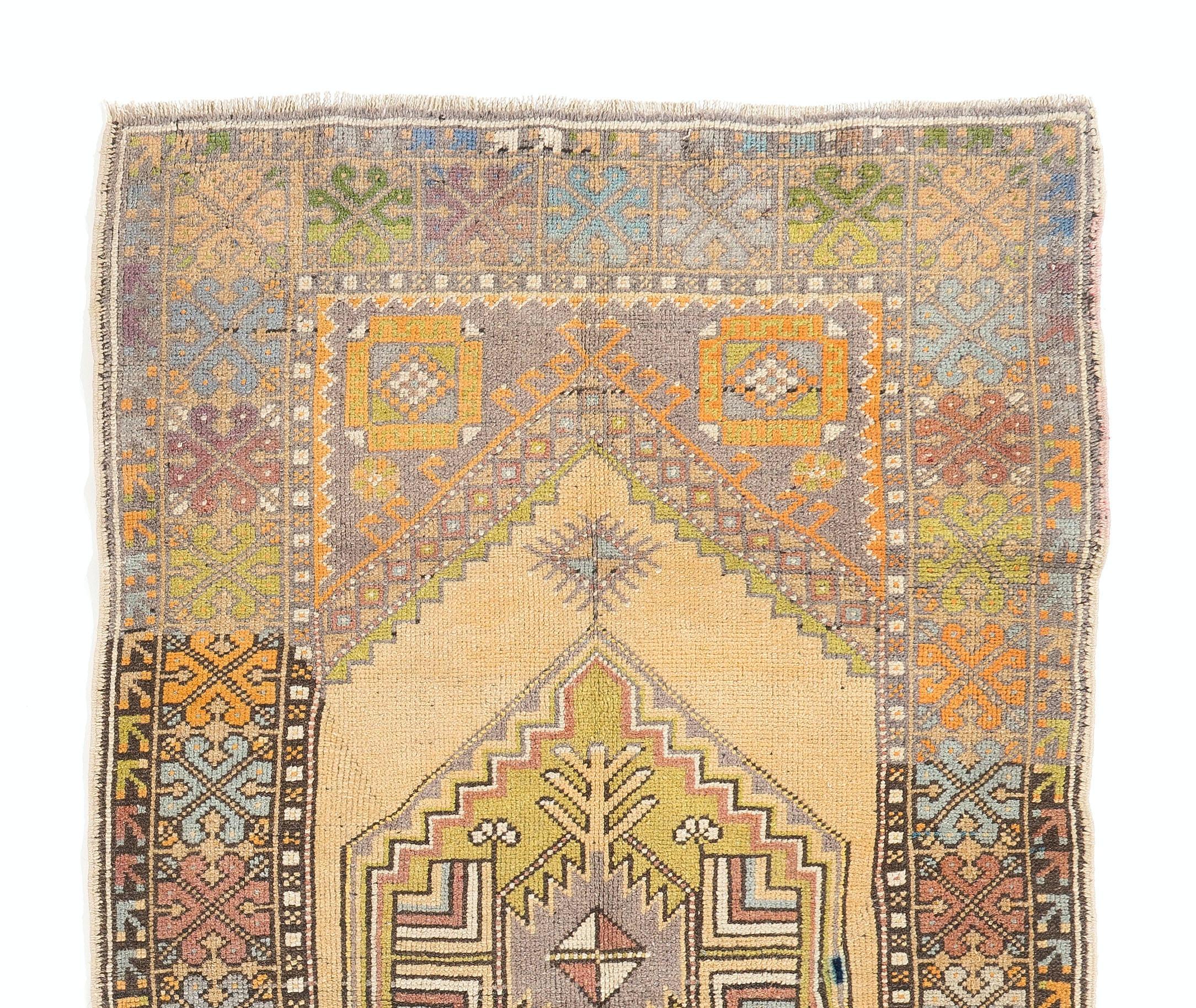 Hand-Knotted 3.6x6.2 Ft Vintage Hand Knotted Turkish Accent Rug, Colorful Carpet For Sale