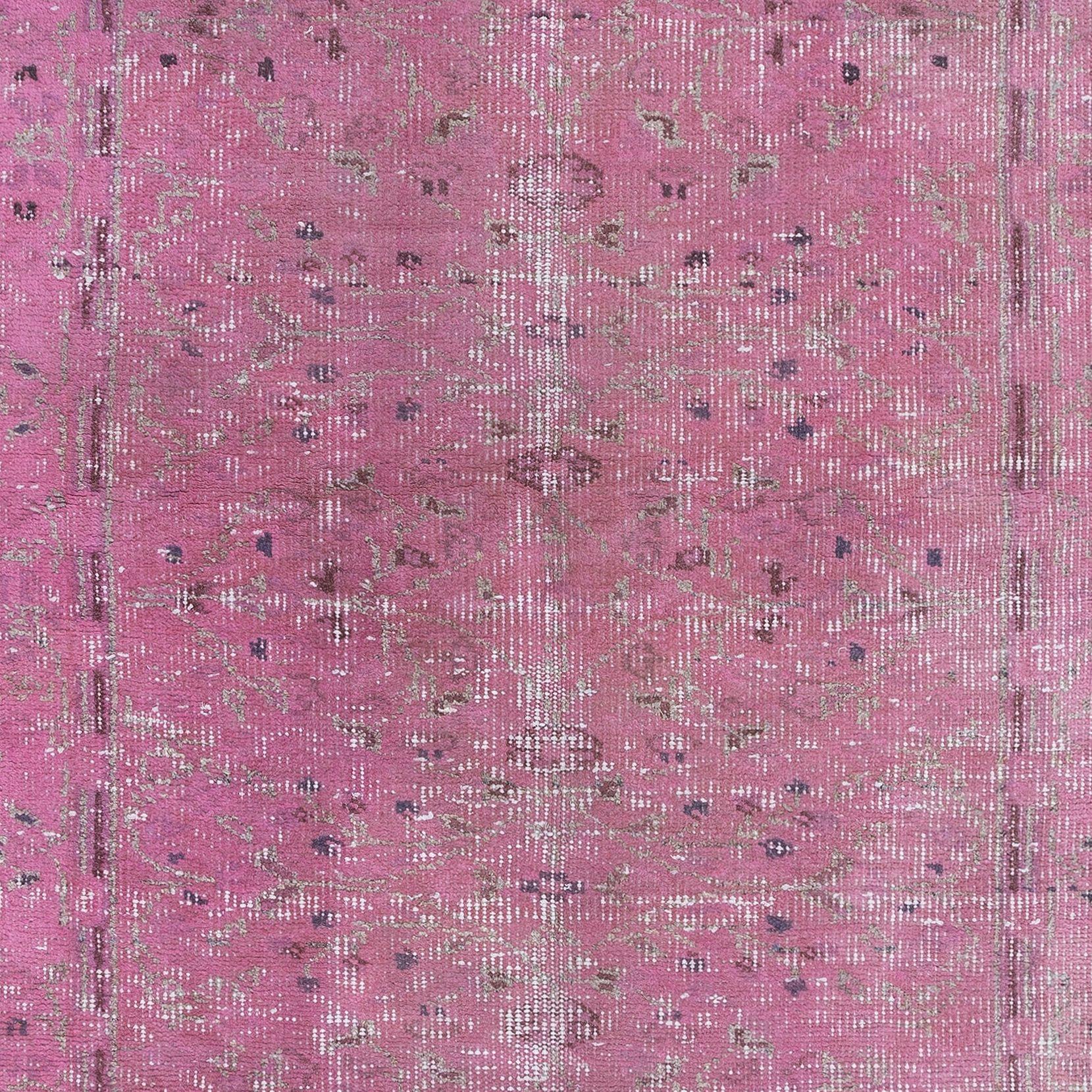 Hand-Knotted 3.6x6.2 Ft Rustic Turkish Pink Accent Rug, Handmade Modern Small Wool Carpet For Sale
