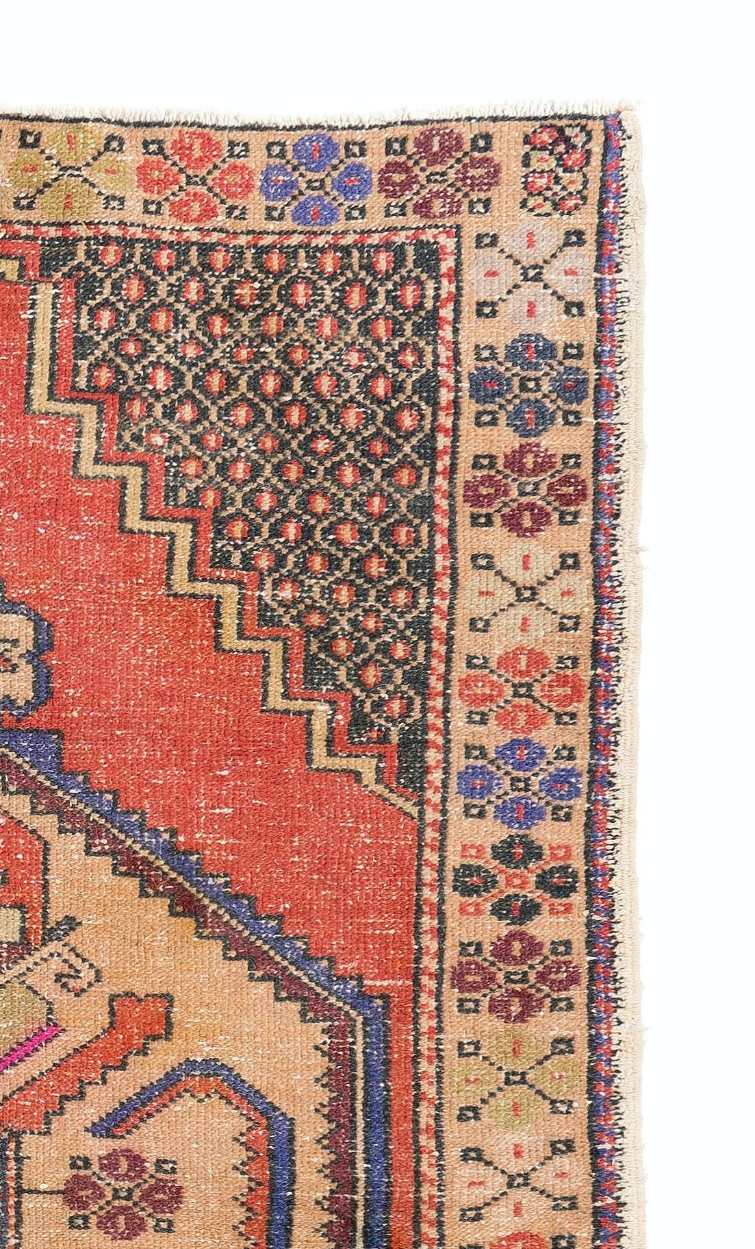 Hand-Knotted 3.7x6.3 Ft Vintage Turkish Accent Rug in Red, Circa 1955, Wool Floor Covering For Sale