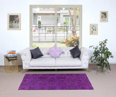 Tappeto d'accento annodato a mano 3.6x6.4 Ft, Tappeto con design floreale viola dalla Turchia