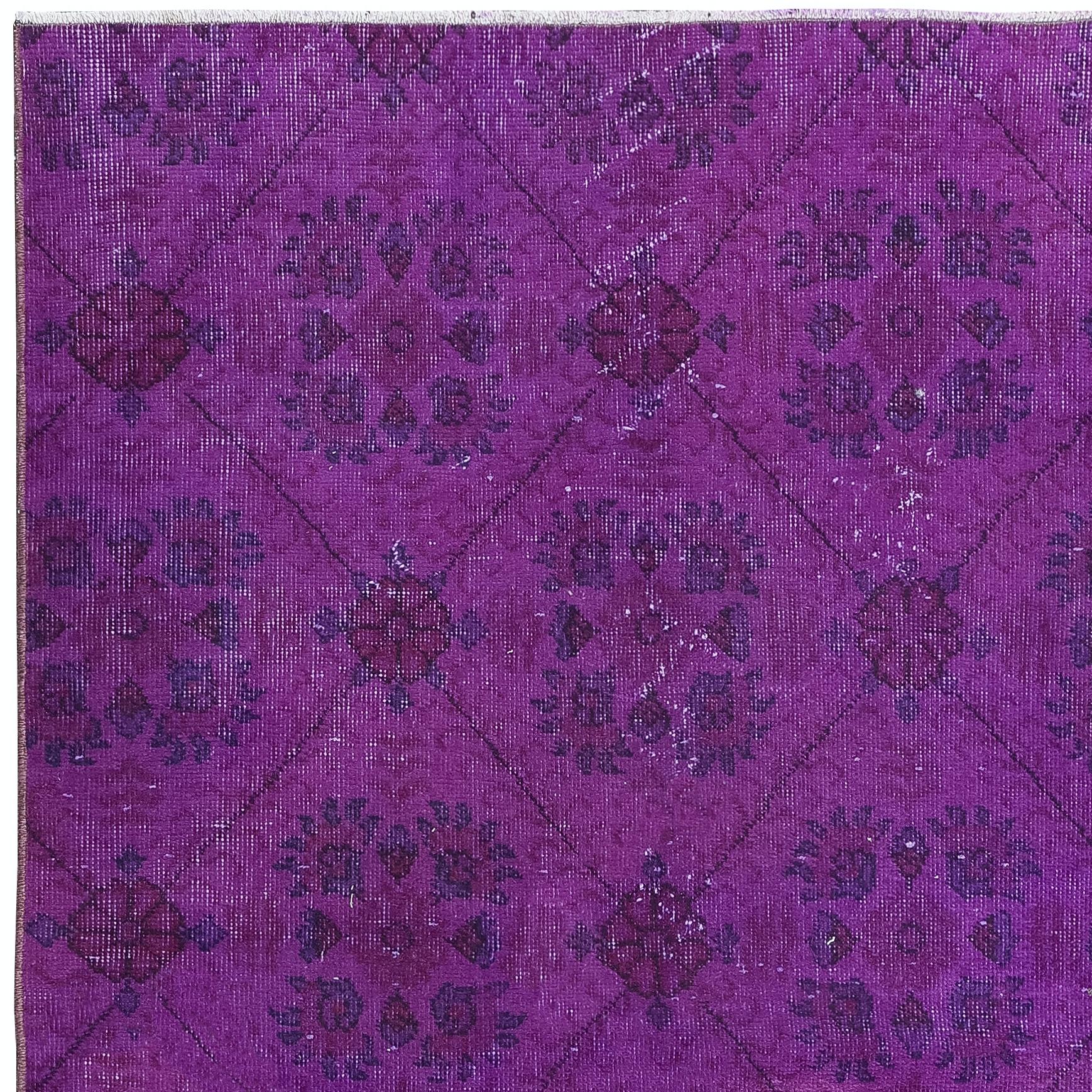 Turkish 3.6x6.4 Ft Hand Knotted Accent Rug, Purple Floral Design Carpet from Turkey For Sale