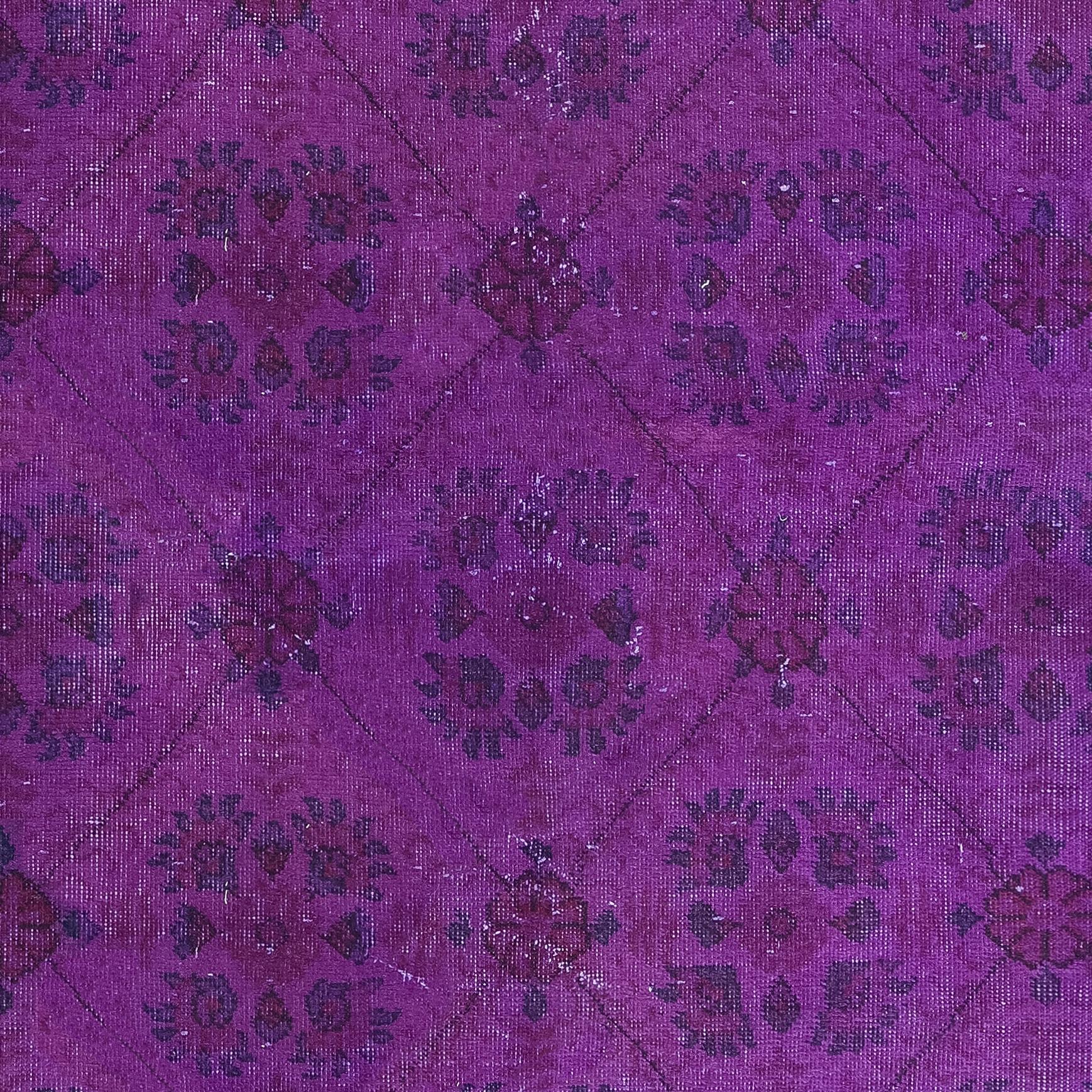 Hand-Knotted 3.6x6.4 Ft Hand Knotted Accent Rug, Purple Floral Design Carpet from Turkey For Sale