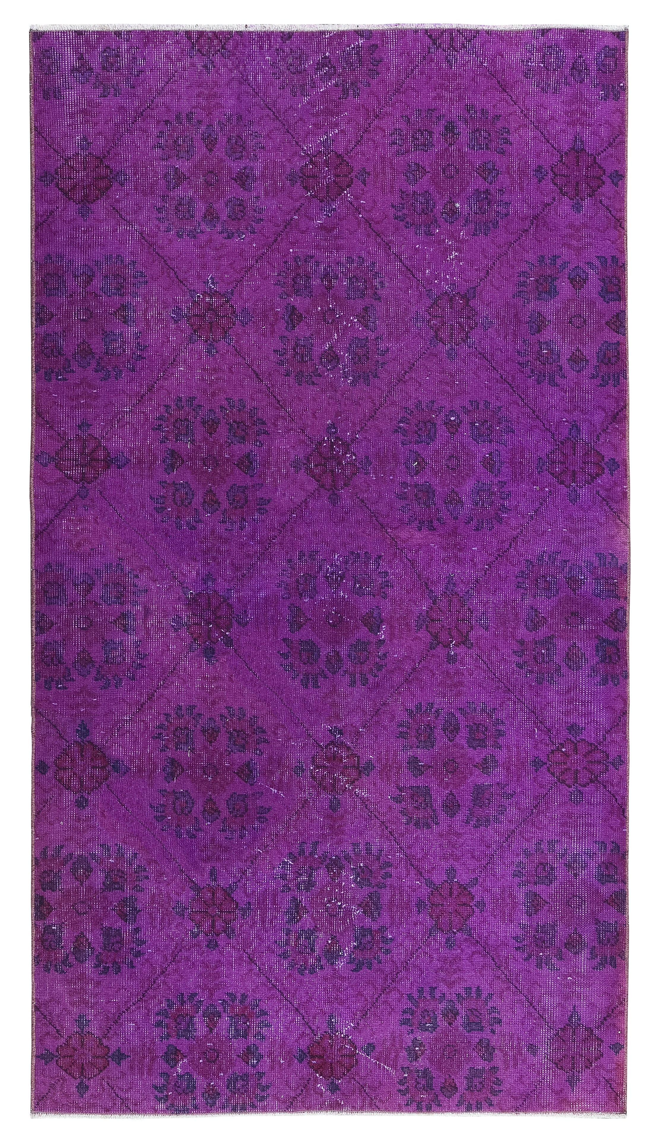 3.6x6.4 Ft Hand Knotted Accent Rug, Purple Floral Design Carpet from Turkey For Sale