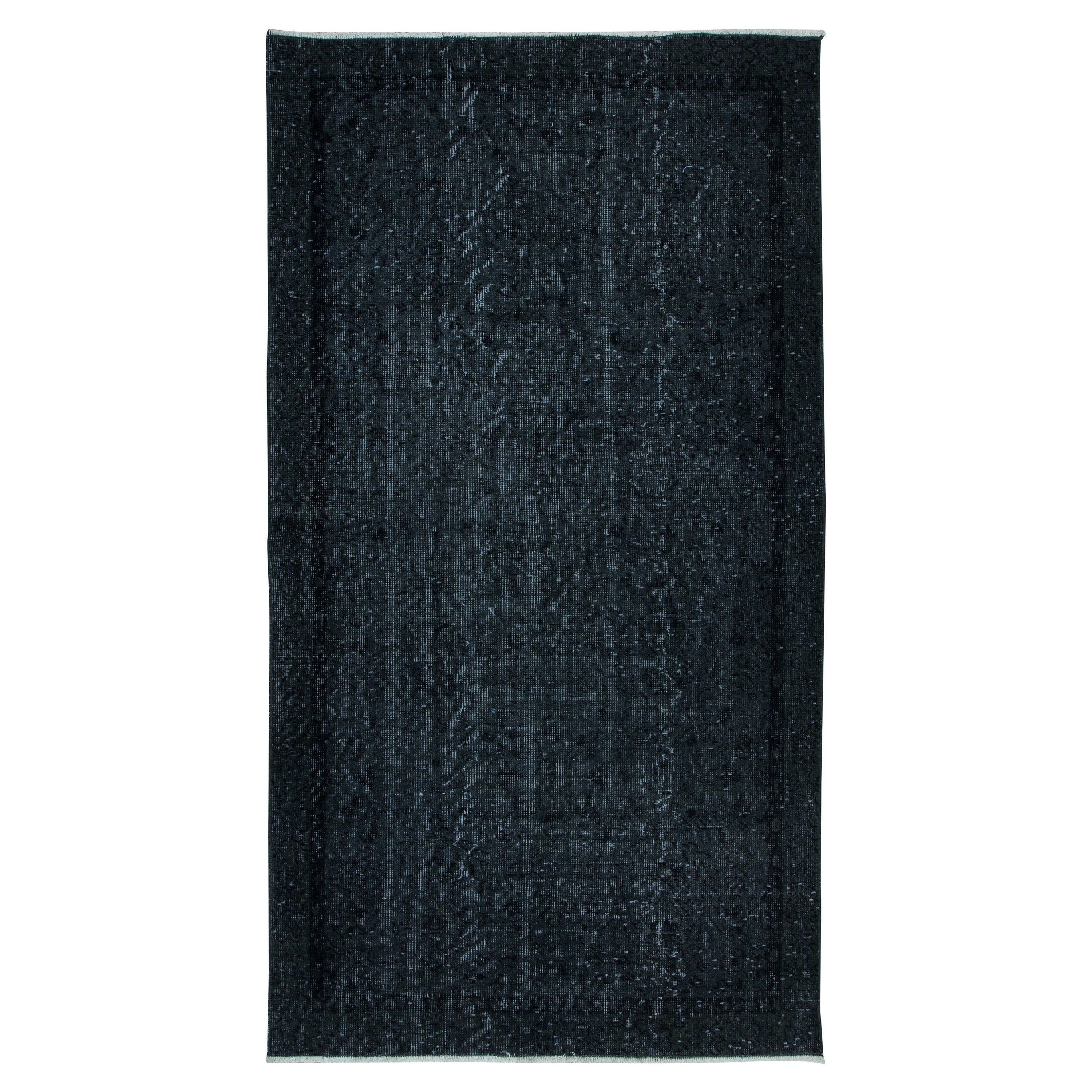 Tappeto per l'area 3.6x6.4 Ft fatto a mano con colori neri, tappeto turco contemporaneo